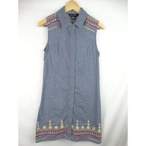 Charlie Paige Dress Women's Size Small Blue Embroidered Sleeveless Button Down